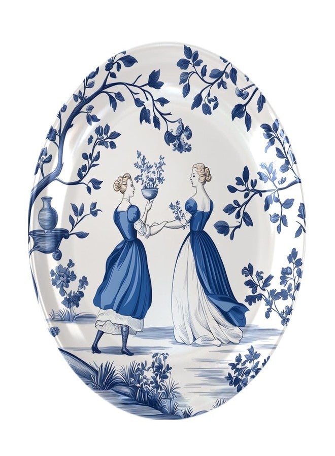 WOODHANG Blue and White Pastoral Ladies Ceramic Decorative Wall Plate|Vintage Style Scenic Home Décor Item|Perfect Wall Decorative Items for Living Room, Bedroom|10 Inch Decorative Wall Plates - Image 2